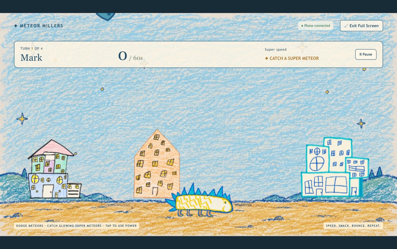 Meteor Millers, an AI Labs game made from family drawings