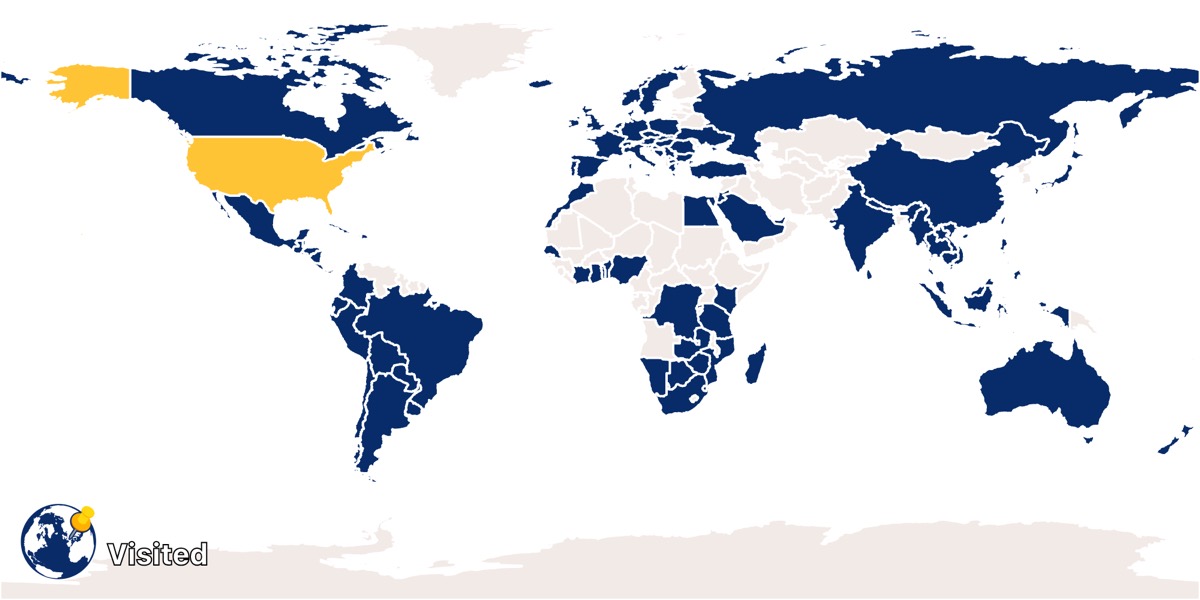 World map of countries visited